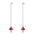 wholesale 925 Sterling Silver Red Mushroom Dangle Drop Threader Earrings with Long Chains - Gifts for Her-0-0