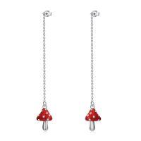 wholesale 925 Sterling Silver Red Mushroom Dangle Drop Threader Earrings with Long Chains - Gifts for Her-Threader Red