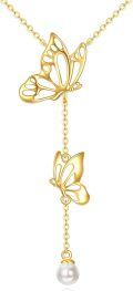 wholesale 14K Gold Pearl Butterfly Pendant Y-Necklace for Women-0-0