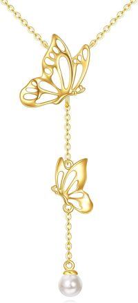 wholesale 14K Gold Pearl Butterfly Pendant Y-Necklace for Women-butterfly 2