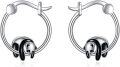 wholesale 925 Sterling Silver Black Enamel Panda Charm Huggie Hoop Earrings for Women-0-0