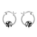 wholesale 925 Sterling Silver Black Enamel Panda Charm Huggie Hoop Earrings Wholesale for Women-0-0