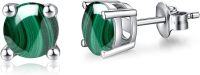 wholesale 925 Sterling Silver Green Malachite Stud Earrings - 6MM Round Gemstone  for Women-A-Malachite