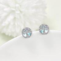 wholesale 925 Sterling Silver Round Tree Of Life Stud Earrings with Blue Opalite Stone and Celtic Design-1-Tree of Life