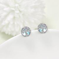 wholesale 925 Sterling Silver Tree Of Life Moonstone Stud Earrings White Gold Plated-1-Tree of Life