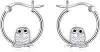 wholesale 925 Sterling Silver Owl Hoop Earrings - Cute Bird  for Girls and Women-Owl
