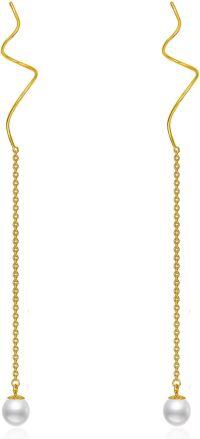 wholesale 14K Gold Freshwater Pearl Tassel Earrings, 5mm Flawless Pearls, 2.04 Chain, Nickel-Free for Sensitive Ears, Elegant Gift for Women-Pearl 2