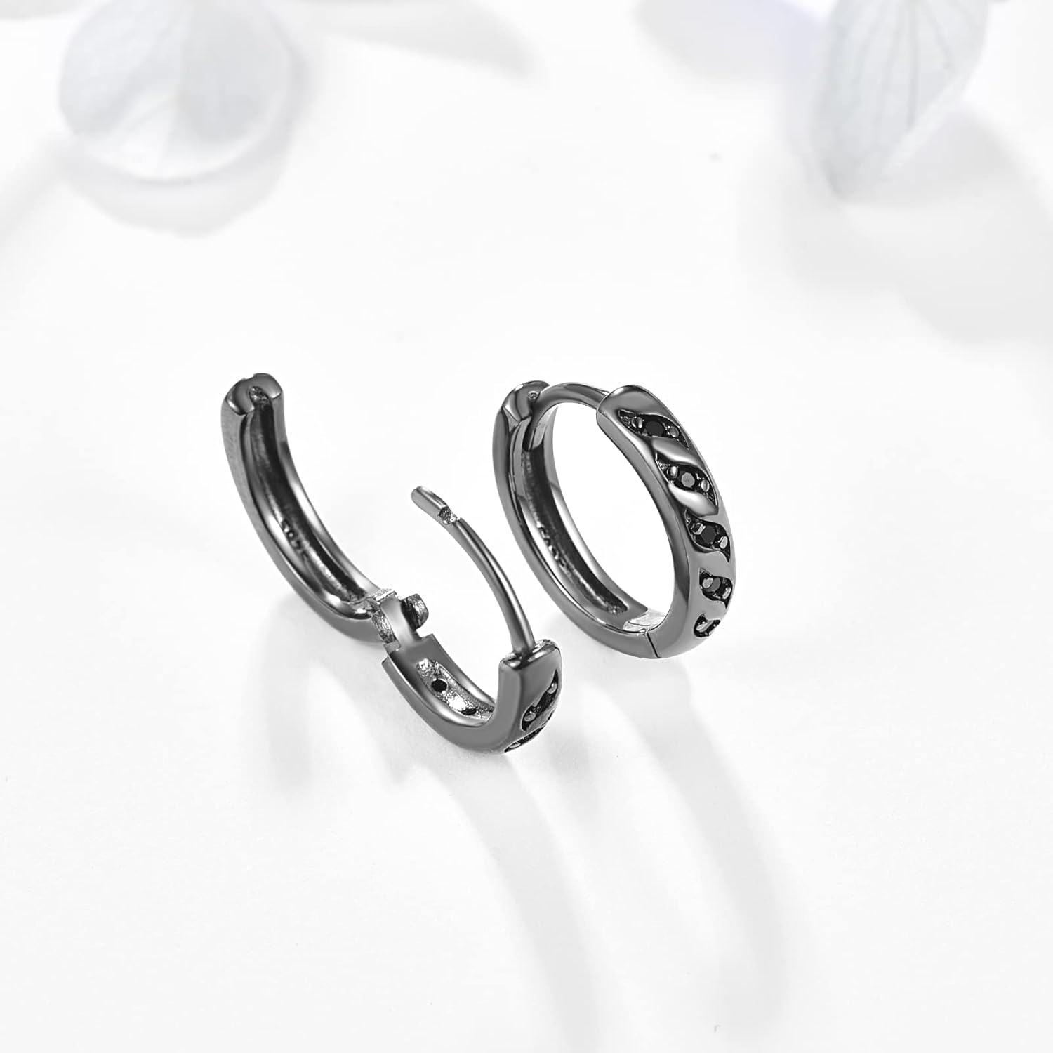Sterling Silver Cubic Zirconia Hoop Huggie Wave Earrings for Women Men-0-2