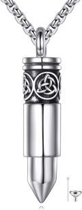 wholesale 925 Sterling Silver Bullet Cremation Urn Necklace with Celtic Knot Design - 24 Chain Included-0-0