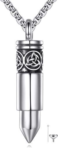 wholesale 925 Sterling Silver Bullet Cremation Urn Necklace with Celtic Knot Design - 24 Chain Included-bullet urn necklace