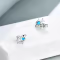 TOUPOP Sterling Silver Opal Animal Stud Earrings: Turtle Dolphin Dragon Dinosaur Ladybug Shark Narwhal-0-3