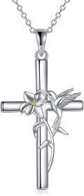 wholesale 925 Sterling Silver Cross with Flower and Bird Charm Pendant Necklace for Women-0-0