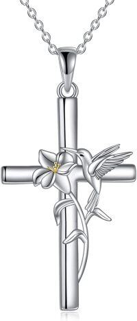 wholesale 925 Sterling Silver Cross with Flower and Bird Charm Pendant Necklace for Women-13-Hummingbird Cross Necklace2