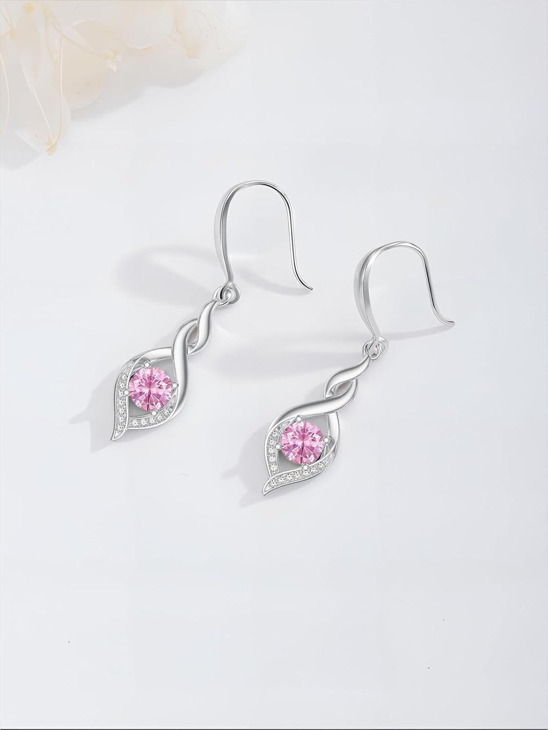 wholesale Sterling Silver Tourmaline Infinity Birthstone Dangle Earrings, October Gemstone Drop Jewelry, 22.9mm-0-3