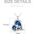 wholesale 925 Sterling Silver Heart-Shaped Mother and Baby Cows Blue Crystal Pendant Necklace for Women Girls Mothers Day Gifts-0-4