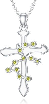 wholesale 925 Sterling Silver Yellow Crystal Star and Zodiac Constellation Cross Pendant Necklace-Leo