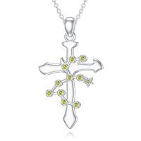 wholesale 925 Sterling Silver Yellow Crystal Star and Zodiac Constellation Cross Pendant Necklace-Leo
