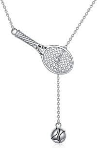 wholesale 925 Sterling Silver Tennis Racket Necklace with Basketball Charm for Women Basketball  for Players-tennis racket necklace