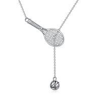 wholesale 925 Sterling Silver Zircon Tennis Racket Tennis Ball Lariat Drop Necklace For Women-tennis racket necklace