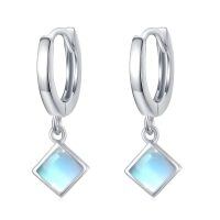 wholesale 925 Sterling Silver Blue Square Moonstone Earring With Silver Hoop-04- Square Drop Earrings