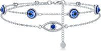 wholesale 925 Sterling Silver Evil Eye Bracelet with Blue Stones and Charm Anklets for Women-Evil Eye-B-Anklet 9''-11''
