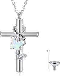 wholesale Sterling Silver Urn Cross Necklace for Ashes Cremation Jewelry with Funnel Kit-A_Opal Butterfly Urn Necklace Non-personalized