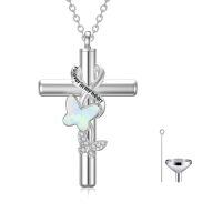 wholesale 925 Sterling Silver Butterfly Cross Keepsake Pendant Urn Necklace with Funnel Set-A_Opal Butterfly Urn Necklace Non-personalized