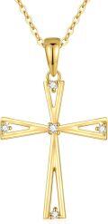 wholesale 14K Gold Crystal Embellished Cross Pendant Chain Necklaces for Women 28-0-0