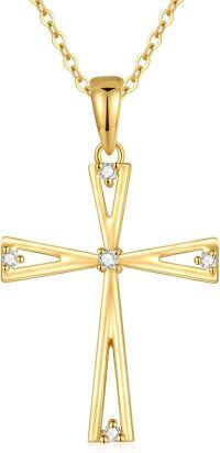 wholesale 14K Gold Crystal Embellished Cross Pendant Chain Necklaces for Women 28-Z-Natural Diamond Blessing
