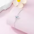 TOUPOP Sterling Silver Aquamarine Cross Heart Bracelet Birthday Gift For Women-0-5