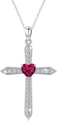 wholesale Sterling Silver CZ Birthstone Cross Necklace for Women Men Mother s Day Gifts ( chars)-July 7