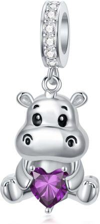 wholesale 925 Sterling Silver Birthstone Hippo Charm for Bracelets Jewelry-02-Feb-Hippo