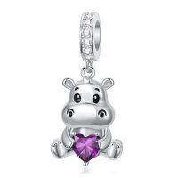 wholesale 925 Sterling Silver Birthstone Hippo Charm for Bracelets Jewelry-02-Feb-Hippo
