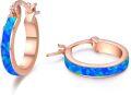 wholesale 925 Sterling Silver Rose Gold Plated Blue Fire Opal Huggie Hoop Earrings for Women-0-0