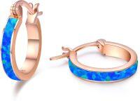 wholesale 925 Sterling Silver Rose Gold Plated Blue Fire Opal Huggie Hoop Earrings for Women-A-Rose Gold-Blue