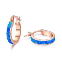wholesale 925 Sterling Silver Rose Gold Plated Blue Fire Opal Huggie Hoop Earrings for Women-A-Rose Gold-Blue