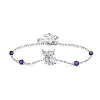 wholesale 925 Sterling Silver Birthstone Highland Cow Link Bracelet Western Jewelry Gift-02-Feb-Amethyst