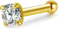 wholesale 14K Gold CZ 6mm 20G Straight Bone Nose Stud Ring Hypoallergenic-yellow gold