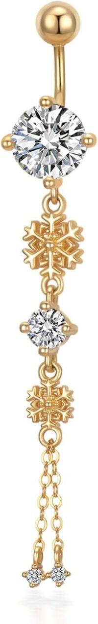 wholesale 14k Gold Snowflake Infinity Dangle Belly Button Ring CZ Piercing  for Her-A1-Snowflake