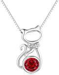 wholesale Sterling Silver Birthstone Cat Pendant Necklace for Women-0-20