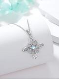 wholesale 925 Sterling Silver Moonstone Floral Cross Pendant Necklace For Women-0-2