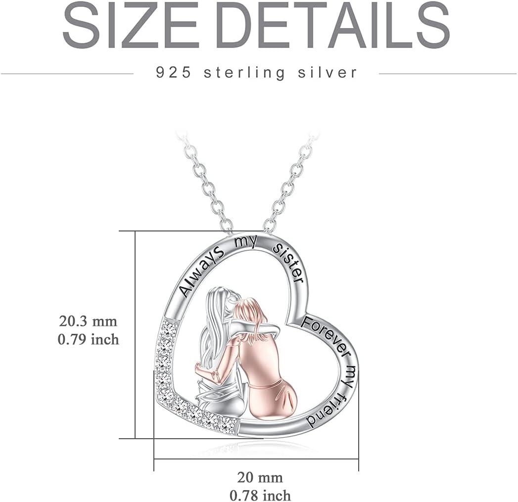 wholesale 925 Sterling Silver Heart-Shaped Sister Necklace with Crystal Fashion s for Women-0-5
