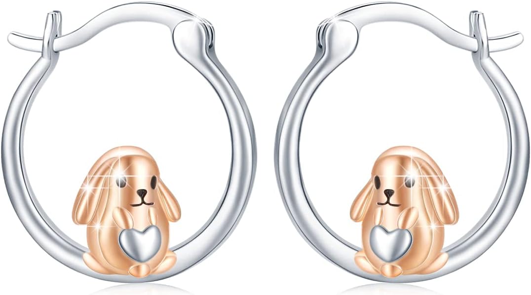 Sterling Silver Hypoallergenic Animal Huggie Hoop Earrings-Bunny Hoop Earrings