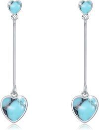 wholesale 925 Sterling Silver Moonstone Turquoise Cubic Zirconia Birthstone Heart Drop Dangle Earrings-December Turquoise