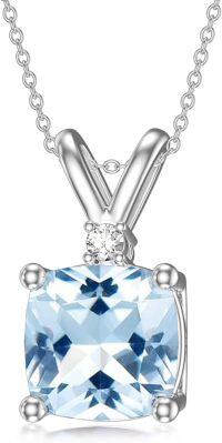 wholesale Sterling Silver 2ct Cushion Cut Gemstone Pendant Necklace for Women-Aquamarine