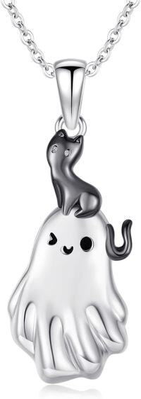 wholesale 925 Sterling Silver Halloween Ghost Cat Skeleton Charm Pendant Necklace-Cat