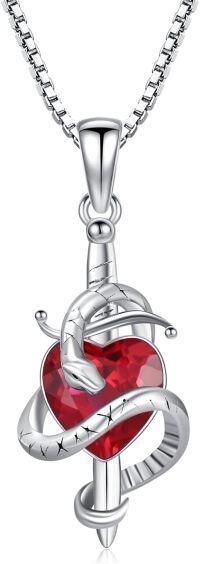 wholesale 925 Sterling Silver Birthstone Snake Sword Pendant Necklace for Women-925 Silver#01-January-Garnet
