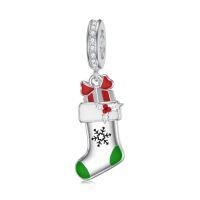 wholesale 925 Sterling Silver Christmas Stocking Charm Bracelet with Enamel and Crystal Accents - Holiday Gifts for Women & Teenage Girls-Christmas socks