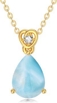 wholesale 14K Gold Diamond (I2 I3) 2Ct Teardrop Birthstone Necklace for Women-Larimar