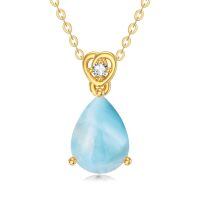 wholesale 14k Gold Teardrop Aquamarine Diamond Pendant Necklace Wholesale With Heart Detail-Larimar
